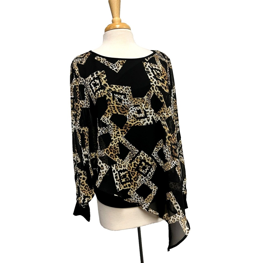 Joseph Ribkoff Flowy Animal Print Top w/‎ Under Tank Long Bat Wing Sleeves SZ L